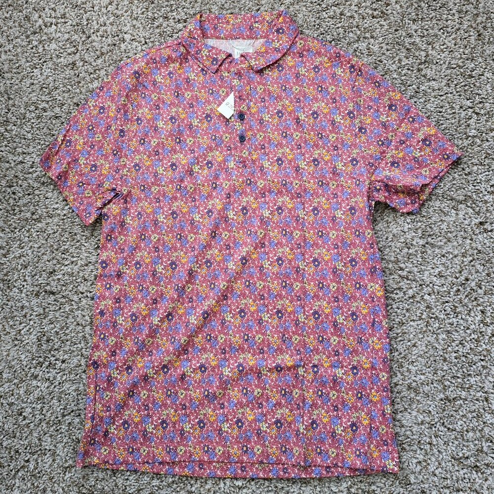 J. Crew Men’s Medium Performance Polo – Red Floral Print